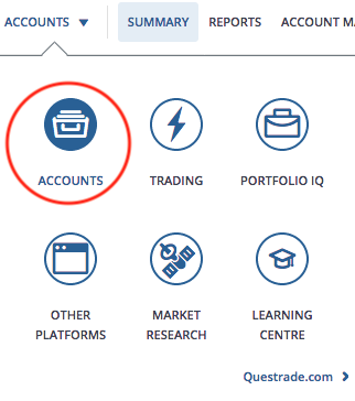 Accounts Button at Questrade
