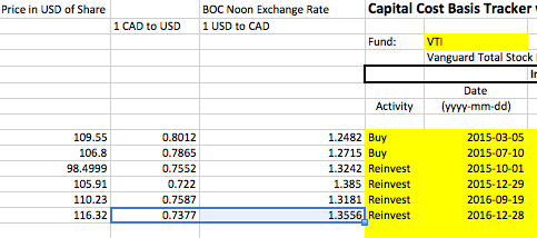 Calculating ACB with US Exchange Rate VTI